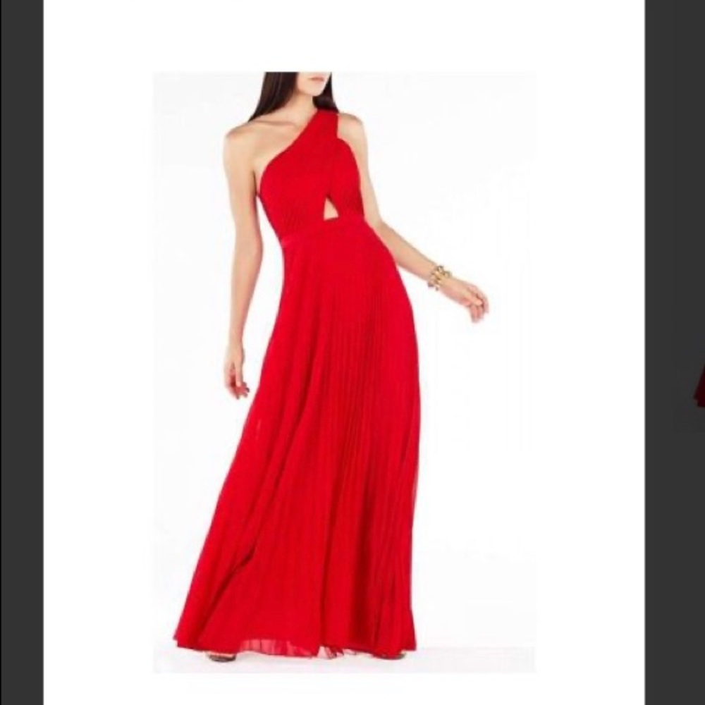 Red one shoulder ball gown BCBG Maxazria
